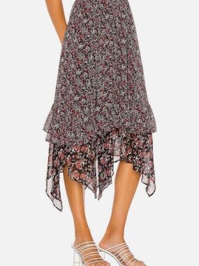 Women's Floral Tiered Free People Skirt in Black and Red Zuma